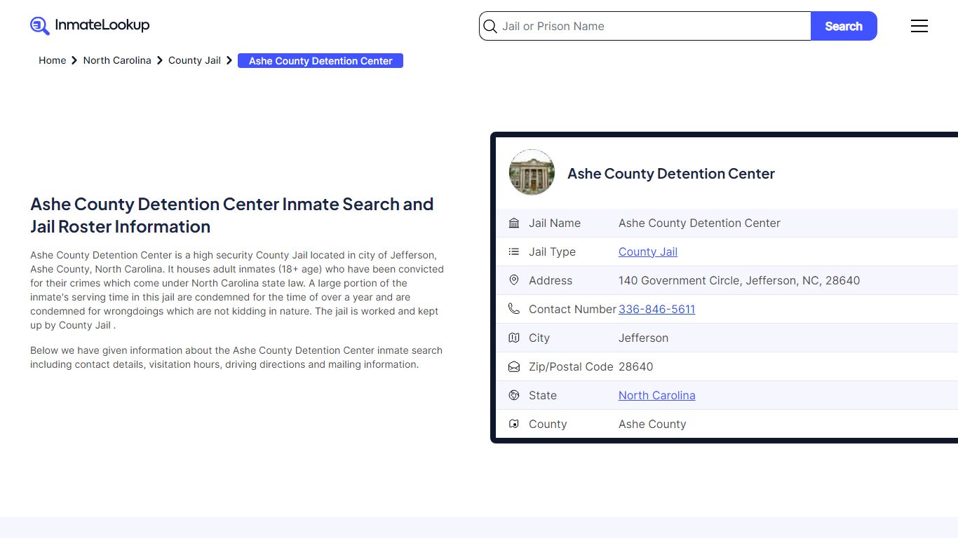 Ashe County Detention Center (NC) Inmate Search North ... - Inmate Lookup