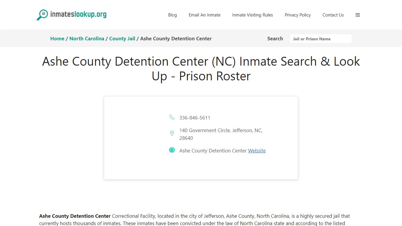 Ashe County Detention Center (NC) Inmate Search & Look Up - Inmate Lookup