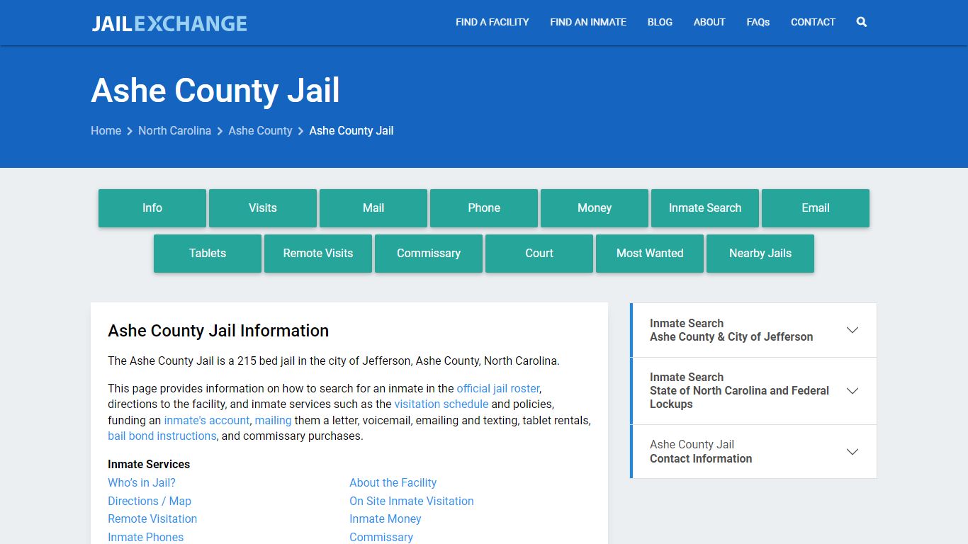 Ashe County Jail, NC Inmate Search, Information